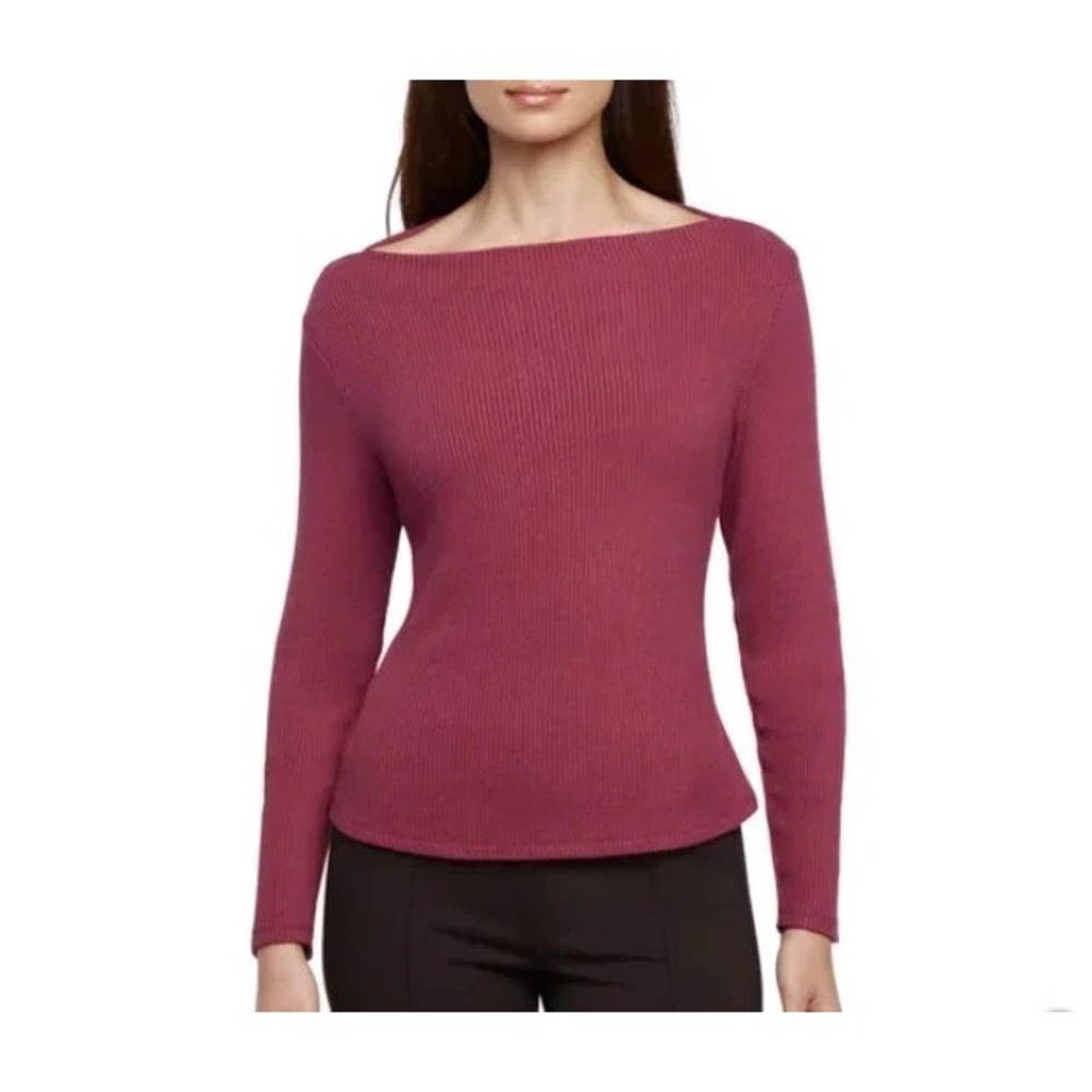 Banana Republic Women's Long Sleeve Knit Ribbed Boat Neck Top, Red, 2XL, NWOT